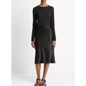 (S) $98 Vince Essential Long Sleeve Crew Neck T-Shirt Black